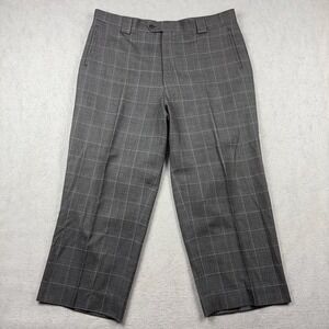 Tiglio Luxe Wool Dress Pants Men's 41x27 Gray Plaid Super 150s Pleated